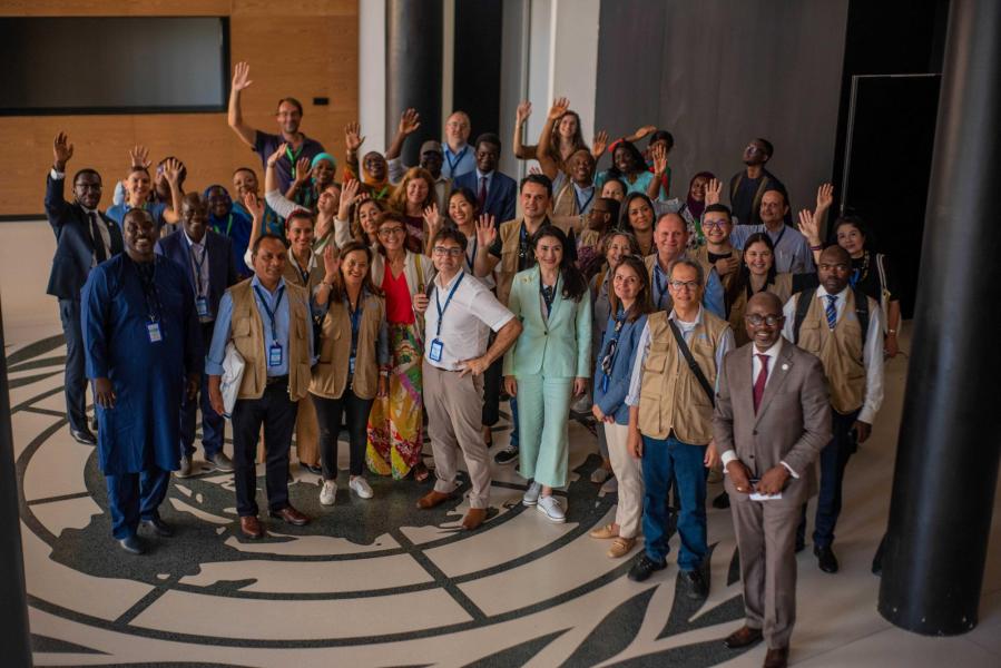 On 3 October 2023, a delegation of members of the Executive Boards of UNICEF, UNDP/UNFPA/UNOPS, WFP and UN Women tour the new United Nations House in Diamniadio, Senegal. The state-of-the-art building, graciously funded by the Government of Senegal, will house all United Nations organizations in Senegal and about 2,000 staff. The building is set to be inaugurated in late 2023, with plans for a phased move-in of staff starting in 2024. © UNICEF/UNI454434/ALBG Communication