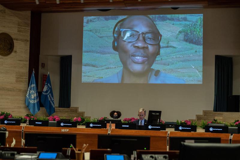 WFP HQ Rome, 22 June 2021 - Impacting Nutrition through a Fresh Food Voucher Programme in Ethiopia.  Side event on the margins of the Annual regular session of the Executive Board, 2021  In the photo: Intervention by Dr. Namukolo Covic, Senior Research Coordinator, IFPRI, (on screen). - Photo: WFP/Rein Skullerud