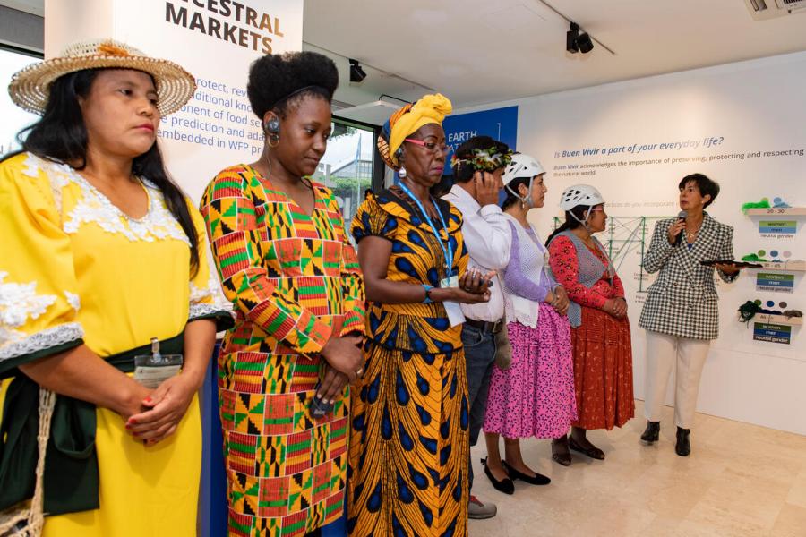 The WFP Executive Director, David Beasley launched the exhibit on “Indigenous Peoples and Afro-descendant Voices in the Americas”. Sponsored by the Regional Bureau for Latina America and the Caribbean, the objective of the high-level side event is to raise awareness and foster dialogue with members of Indigenous and Afro-descendant communities to tackle the drivers of intersecting inequalities that affect food security and nutrition in their communities. Photo: WFP/Rein Skullerud